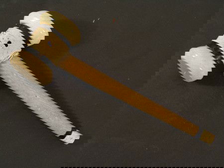 Eskimo Ivory Gavel: Unique hand-built gavel with turned ivory head and oosik handle. Condition: very good Size: 8-1/2" Circa: Mid 1900s