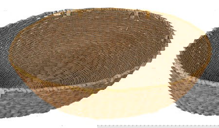 Hopi Basket: Rare mealing basket done in 3rd Mesa wicker weave. Condition: very good. Size: 4" x 14-1/2" Circa: Early 1900s