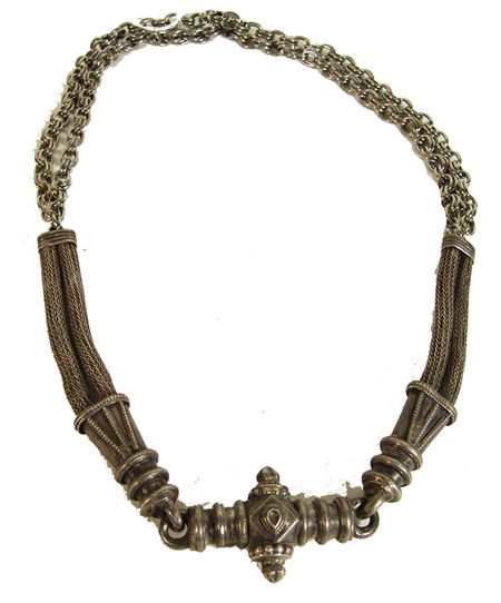 Vintage Costume Jewelry- Alexis Kirk: Bold original design German silver necklace- unsigned but identified by owner. Circa: 1970s Size: 30"
