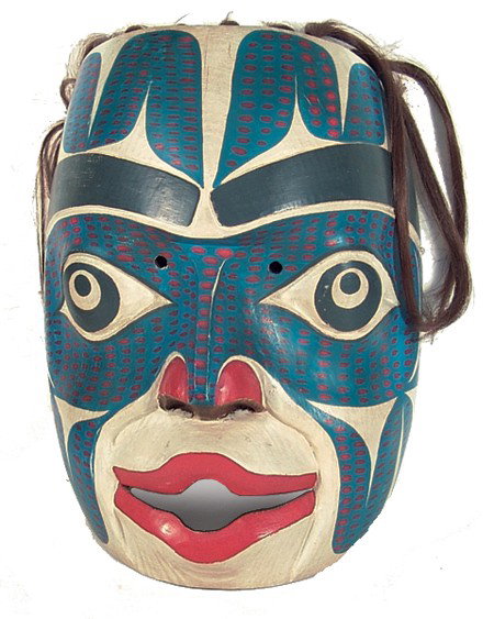 Northwest Coast Cedar Mask - Ivan Otterlifter: Outstanding hand carved and painted traditional cedar wood face mask signed "Coyote". Very good condition. Circa: 1970s Size: 14" x 8-1/2"