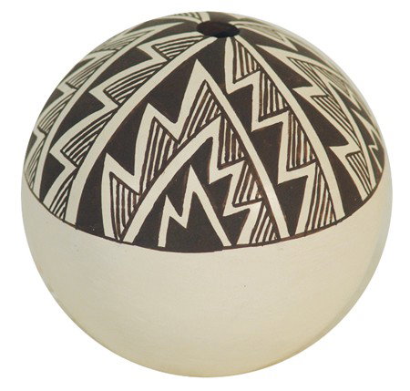 Acoma Pottery Jar - Dolores Lewis: Beautiful black-on-white seed jar with bold lightning designs. Very good condition. Circa: 1980s Size: 4-1/2" x 4-1/2"