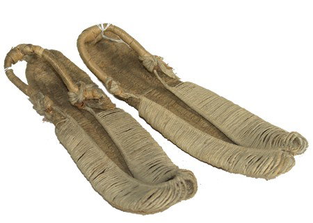 Pueblo Sandals: Pair of very old Pima(?) woven string and basketry sandals in good condition. Circa: Early 1900s Size: 10"