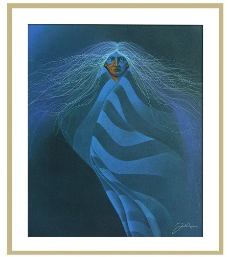 Frank Howell (1937-1997): Elegant graphic by noted Southwestern artist "Lakota Blue Aura". Retail price $2500.00 Circa: 1970s Size: 38" x 32"