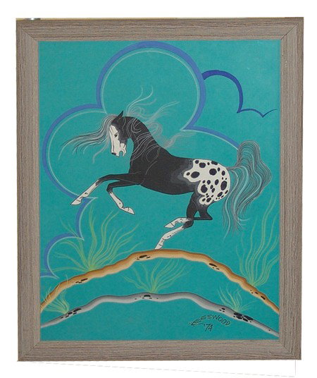 Keeswood: Signed original gouache on colored art board of a young pinto. Circa: 1974 Size: 16" x 12" (17-1/2" x 13-1/2")