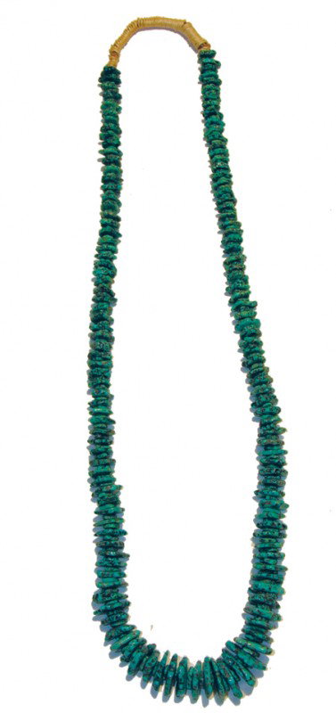 Pueblo Necklace: Spectacular squaw wrapped long strand Lone Mountain spiderweb turquoise nugget necklace with nugget spacers. Circa: 1960 Size: 29" long