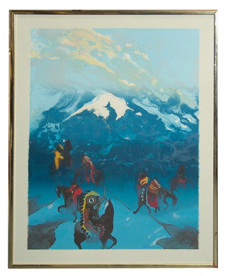 Earl Biss (1947-1998): Signed limited edition (#65/100) lithograph on torn paper with embossed chop mark. Circa:1980 Size:30" x 22" (35" x 27")