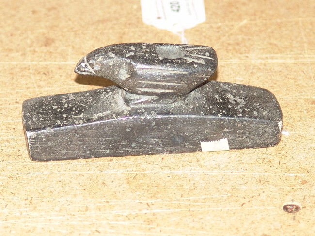 Bird Pipe: Traditional hand carved steatite bird pipe done in Mound Builder style. 2" x 5"