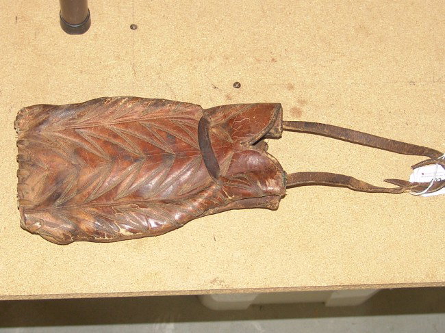 Western Bag: Very unique circa late 1800s Western bag made from 2 cowboy boot tops. 10-1/2" x 6"