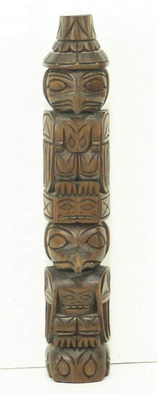 Totem Pole - Rick Williams: Rare carved Kwakuitl totem pole by Rick Williams with great detail. 12-1/2" long