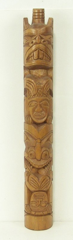 Haida Totem Pole: Fantastic Haida carved alder totem pole with 4 elaborate features, very finely carved. 20-1/2" long