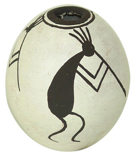 Acoma Seed Pot- Lucy M. Lewis: Small black-on-white seed jar with one of her trademark figures, the flute playing ant. Very good condition, minor handling/wear, signed. 2" x 2" 1970s