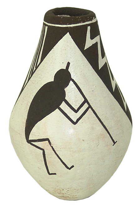 Acoma Seed Pot- Lucy M. Lewis: Same as above but in a taller vase shape. Very good condition, signed. 3" x 2" 1970s