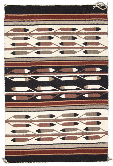 Navajo Rug/Weaving- Irene Dalgai: Circa 1970s, Beautiful fine weave Chile rug with intricate feather pattern, some done in reverse. Very good condition. 25" x 38"