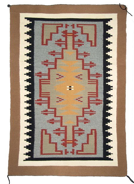 Navajo Rug/Weaving: Circa 1980, Fine weave Klagetoh rug with traditional geometric designs. Very good condition. 53" x 35" From the Burks Collection.