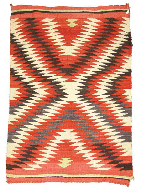 Navajo Rug/Weaving: Circa 1940s, Large transitional eye dazzler in classic red, black, and white. Very good condition, minor edge issue. 75" x 53"