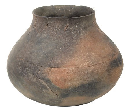 Anasazi Pottery Jar: Circa Prehistoric, Huge Salado/Tonto gold mica clay storage olla. Very good condition, professionally restored. 13-1/2" x 15"