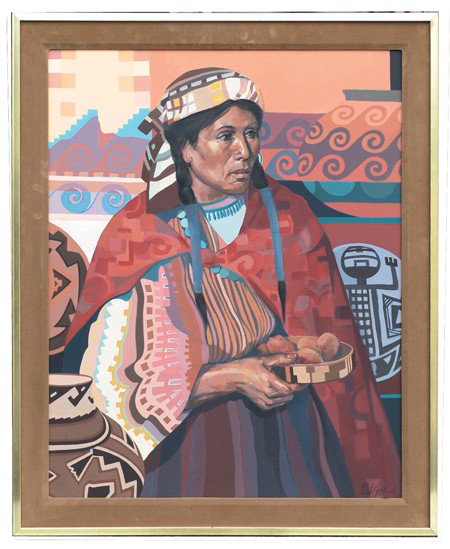 Jon Lightfoot (b-1939): Circa 1977, Signed original acrylic on canvas "Lupe: La Bruja de Bueno Suerte." (The Witch of Good Luck) 30" x 24" (34" x 28") From the Millican Collection.