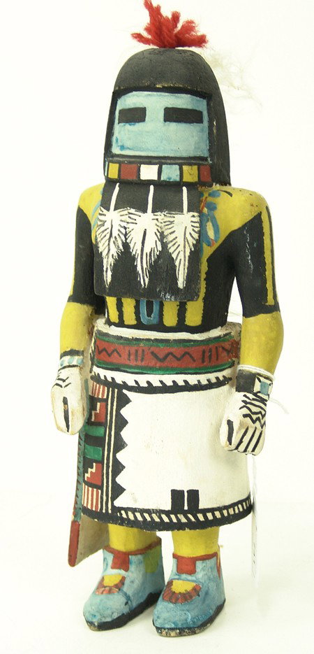 Hopi Katsina Doll: Circa 1950s, Traditional hand carved and painted cottonwood root doll. Very good condition, shows use. 12" x 5"