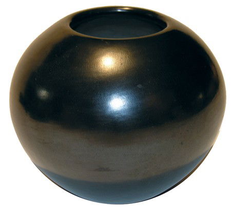 San Ildefonso Seed Bowl - Maria Poveka (1887-1980): Circa Mid 1900s, Superb black polished seed bowl by San Ildefonso's most famous Indian potter. Pristine condition. 4" x 4-1/2"