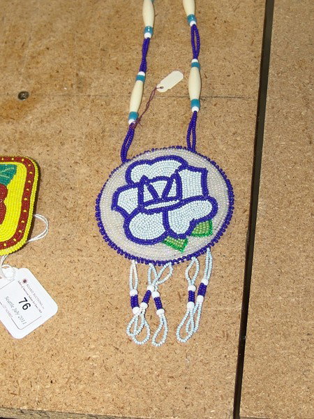 Plateau Necklace: Beautiful fully beaded Plateau rosette necklace. Size: 22 long, 3-1/4" diameter"
