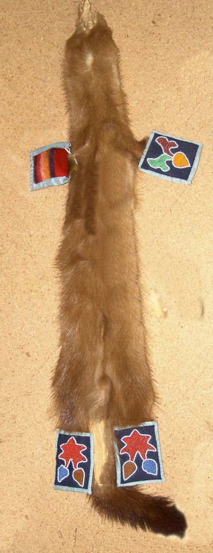 Osage Dance Suspension: Unique tanned mink, weasel, ermine fur decoration with traditional beaded extensions. Very good condition. Circa: Late 1900s Size: 25 x 4-1/2""