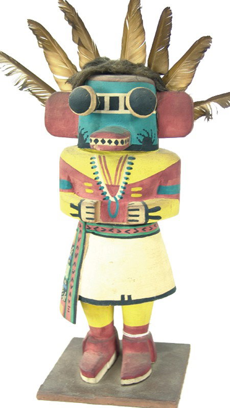 Hopi Katsina: Mid 1900s, Traditional hand carved and painted cottonwood root doll. Good condition. 13" x 7" From the Dockstader collection.
