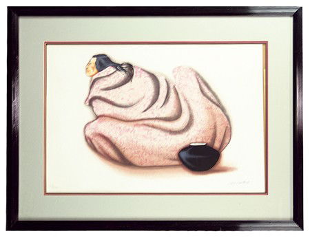 Robert Redbird: Late 1900s, Large, beautiful signed limited edtition (#169/300) serigraph - "Watergirl." 21" x 30" (31" x 41" framed)