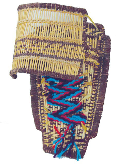 Mono Basketry Cradle: Mid/Late 1900s, Traditional style willow and basketry toy baby carrier with sunshade. Very good condition. 10-1/2" x 6"
