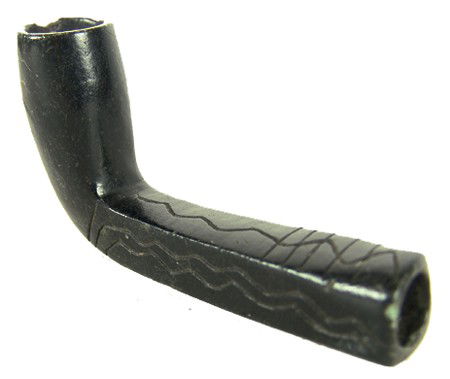 Plateau Steatite Pipe: 1900, Very rare "L"-shaped carved steatite with incised desingns on top and sides. Very good condition. 3-1/4" x 2"