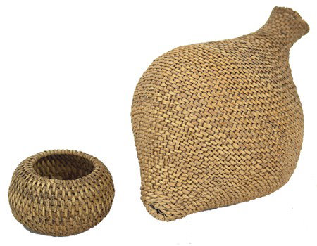 2 California Baskets: Early/Mid 1900s, A finely woven miniature Paiute seed basket plus another single rod. Both very good condition. 6" x 5", 1-1/2" x 2-1/2"