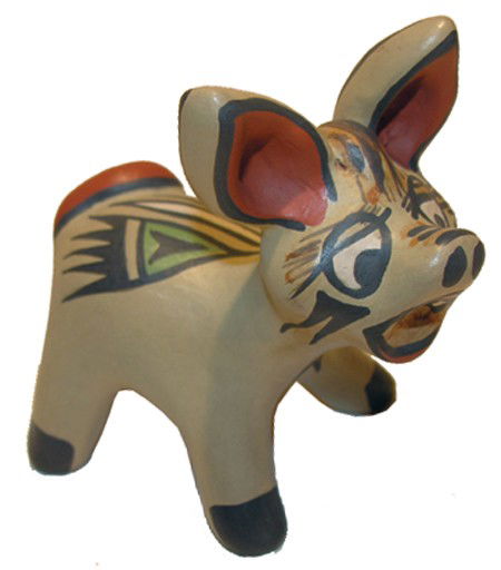 Santa Clara Pottery - Margaret & Luther: 1970s, Polychrome "donkey" figurine in excellent condition. 3-3/4" x 3-3/4"