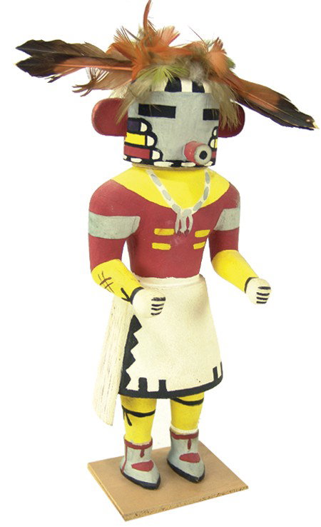 Hopi Katsina Carving: 1970s, Classic hand carved and painted cottonwood root doll with simple painted designs. Very good condition. 12" x 4-1/2" From the Dockstader collection.