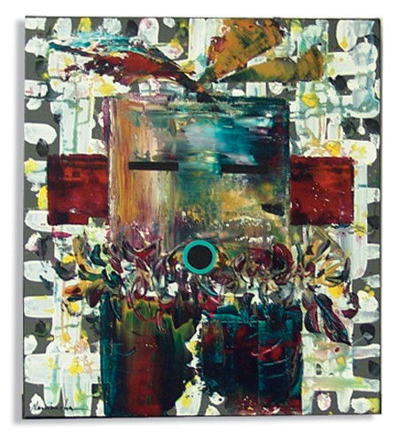 Dan Namingha: 1996, Signed original acrylic on canvas depicting a katsina mask titled "Hesot." 20" x 18"