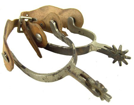 Vintage Crockett Spurs: Mid 1900s, Classic pair of small rowel spurs in good used condition. 6" x 4"