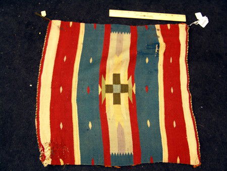 Sampler Rug: Mid 1900s, Small Navajo shelf rug. Fair condition. 22" x 22"