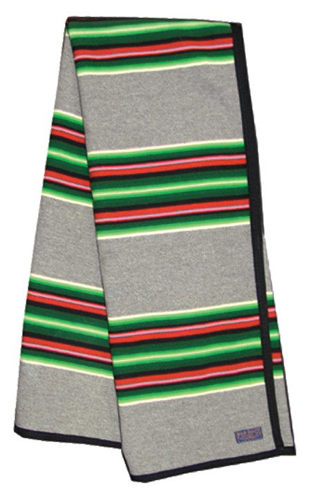 Pendleton Woolen Blanket: Mid 1900s, Traditional short napped all wool serape with original label and felt edging. Very good condition, some minor wear in a few areas. 75" x 56"