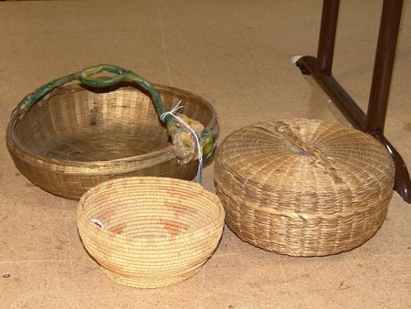 3 Baskets: Collection of three old baskets. Size: 3" x 10-1/2" largest