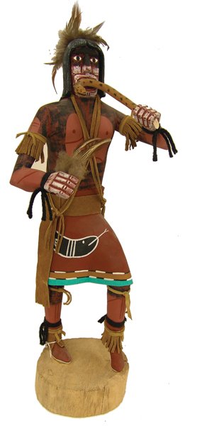 Hopi Katsina Carving: 1980s, Large hand carved and painted cottonwood root "snake dancer" doll in very good condition, dusty. Circa: 1980s Size: 21" 21"