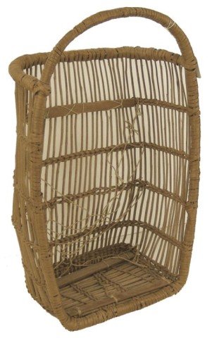 Salish Cradle Basket: Hard to find open weave baby carrier with some of the original cording in place. Very good condition. Circa: Early to mid 1900s Size: 6" x 19" x 12"