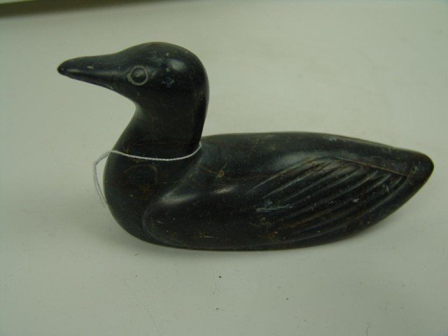 Eskimo Soapstone: Carved Eskimo soapstone loon. Circa: 1950 Size: 6-1/2" x 3-1/2"