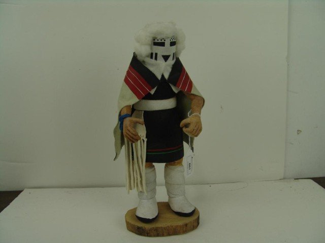 Hopi Katsina Carving - Clayton Lomawusema (?): Traditional hand carved and painted cottonwood root Hemis Novak Mana "Snowwoman" katsina doll. Circa: 1980s Size: 15"