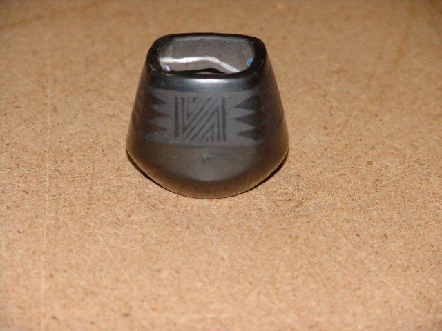 San Ildefonso Pottery - Florence Naranjo: Unique square shaped black-on-black San Ildefonso pottery jar by Florence Naranjo. Size: 2-3/8" x 2-3/4"