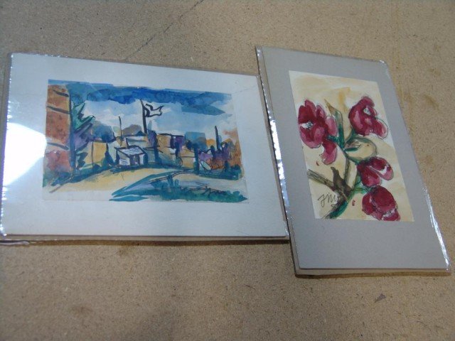2 Watercolors - Josephine Mehaffey (1903-1982): Pair of signed original watercolor on paper, unframed, mounted on poster board. Circa: Mid 1900s Size: 8" x 11"