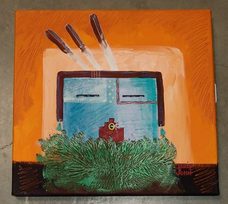 Acrylic on Canvas - David John: Signed original acrylic on canvas "Evening Chant." Excellent condition, frameless. Circa: Late 1900s Size: 14" x 15"