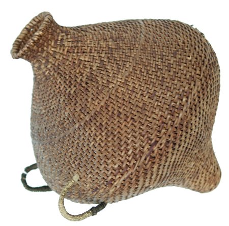 Paiute Seed Basket: 1900s, Rare small sized finely woven basket with simple raised bands and original lugs. Very good condition, beautiful patina. 10" x 8"