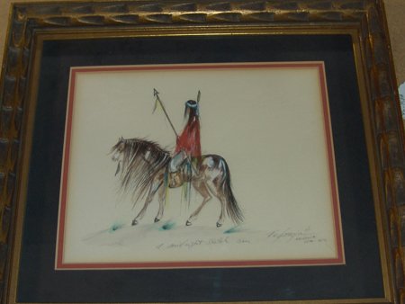 Degrazia Original: Signed original sketch by Ted Degrazia titled "A Midnight Sketch 3:00 a.m." Very good condition, nice frame. Circa: 1972 Size: 9" x 11" (15" x 17")