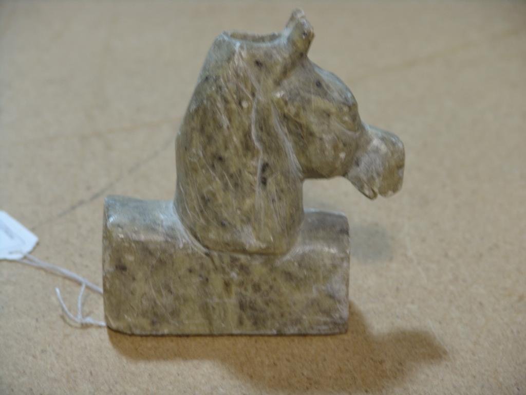 Sioux Horse Pipe: Original hand carved soapstone pipe bowl with raised horse head figure. Circa: 1980s Size: 5" x 4"