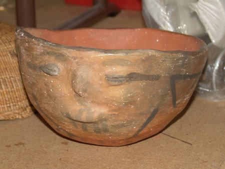Maricopa Bowl: Rare Maricopa effigy bowl with human face. Circa: 1940s Size: 5" x 8-1/2"