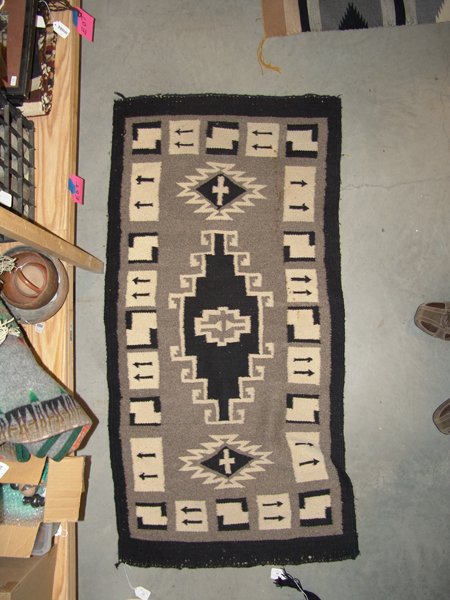 Storm Pattern Rug: Hand woven Southwest design rug with a storm pattern. Size: 58" x 29"