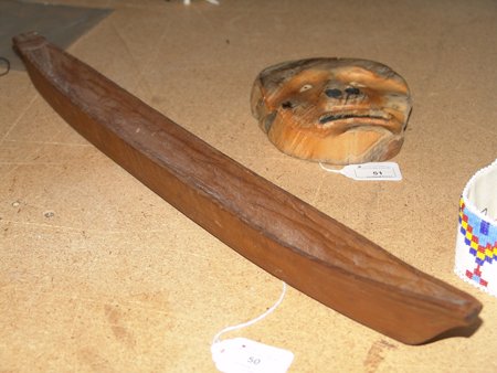 Toy Boat: Hand carved Northwest Coast red cedar toy boat. Very good condition. Size: 22" long